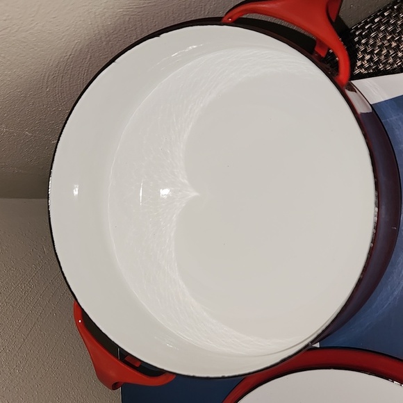 Dansk Red Kobenstyle Chili Red Enamel Pot W/ Trivet Lid NIB Lenox 2 Qt Vintage - Picture 3 of 14